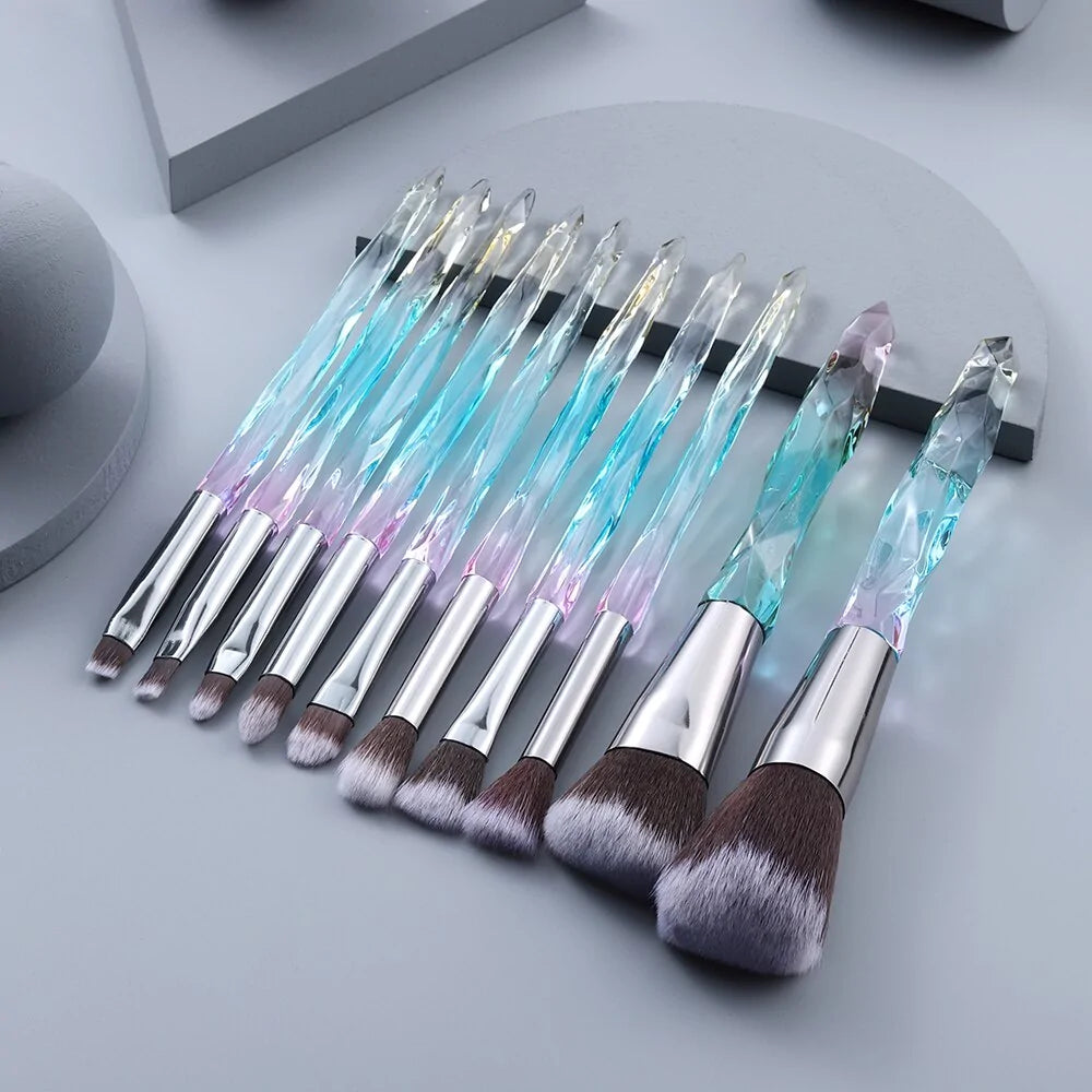 10 Piece Crystal Makeup Brushes Set